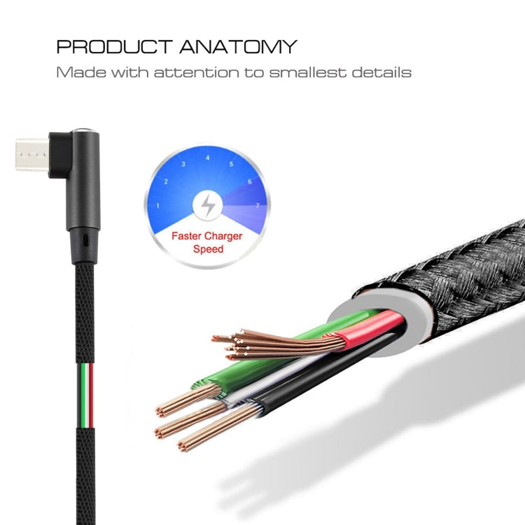 2A USB Elbow to Micro USB Elbow Braided Data Cable, Cable Length: 2m