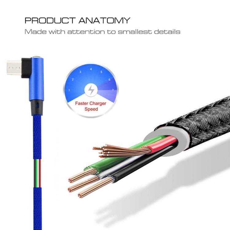 2A USB Elbow to Micro USB Elbow Braided Data Cable, Cable Length: 2m