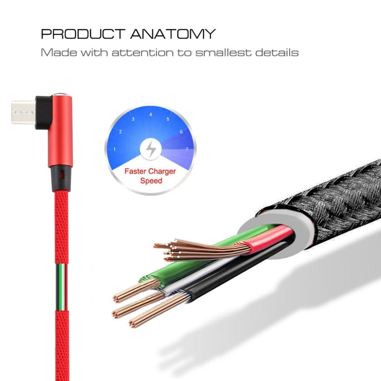 2A USB Elbow to Micro USB Elbow Braided Data Cable, Cable Length: 2m