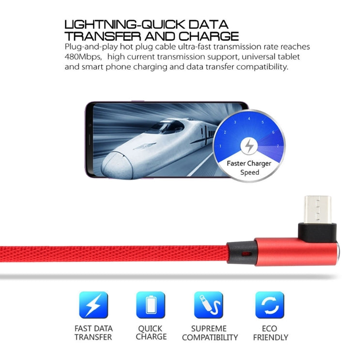 2A USB Elbow to Micro USB Elbow Braided Data Cable, Cable Length: 3m (Red)