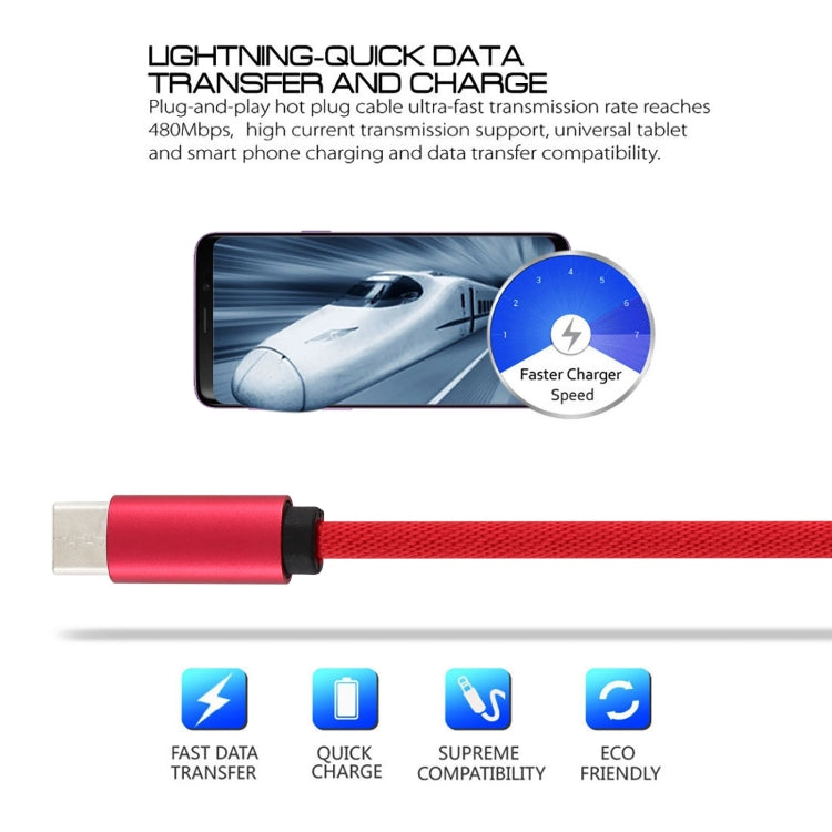 5A USB to USB-C / Type-C Super Fast Charging Braided Data Cable, Cable Length: 1.2m (Red)