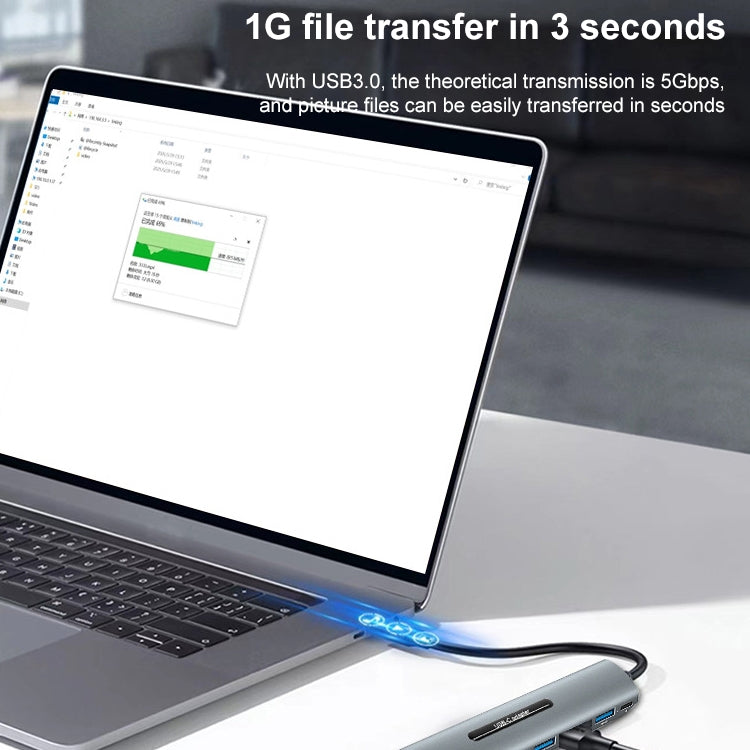 V157A 7 in 1 USB-C / Type-C to PD + USB 3.0 x 3 + SD + TF + HDMI Ports HUB Docking Station & Cardreader