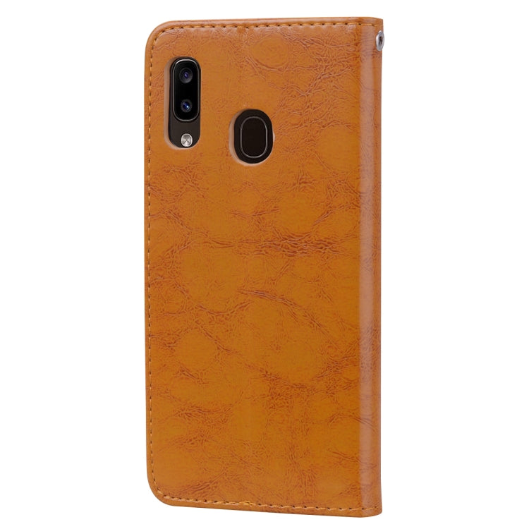 Business Style Oil Wax Texture Horizontal Flip Leather Case for Galaxy A20e, with Holder & Card Slots & Wallet