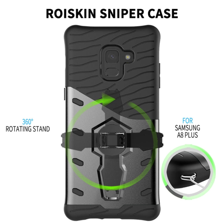 For Galaxy A8+ (2018) PC + TPU Dropproof Sniper Hybrid Protective Back Case with 360 Degree Rotation Holder