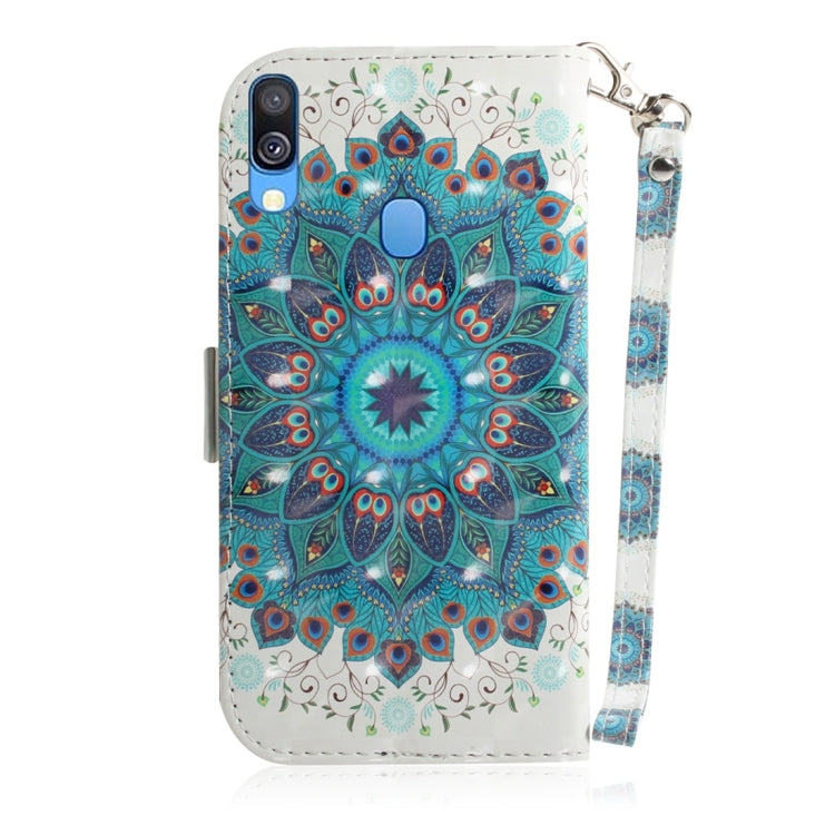 Peacock Wreath Pattern 3D Coloured Drawing Horizontal Flip Leather Case for Galaxy A40, with Holder & Card Slots & Wallet
