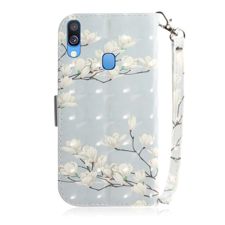 Magnolia Pattern 3D Coloured Drawing Horizontal Flip Leather Case for Galaxy A40, with Holder & Card Slots & Wallet