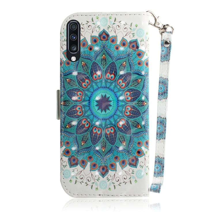 Peacock Wreath Pattern 3D Coloured Drawing Horizontal Flip Leather Case for Galaxy A70, with Holder & Card Slots & Wallet