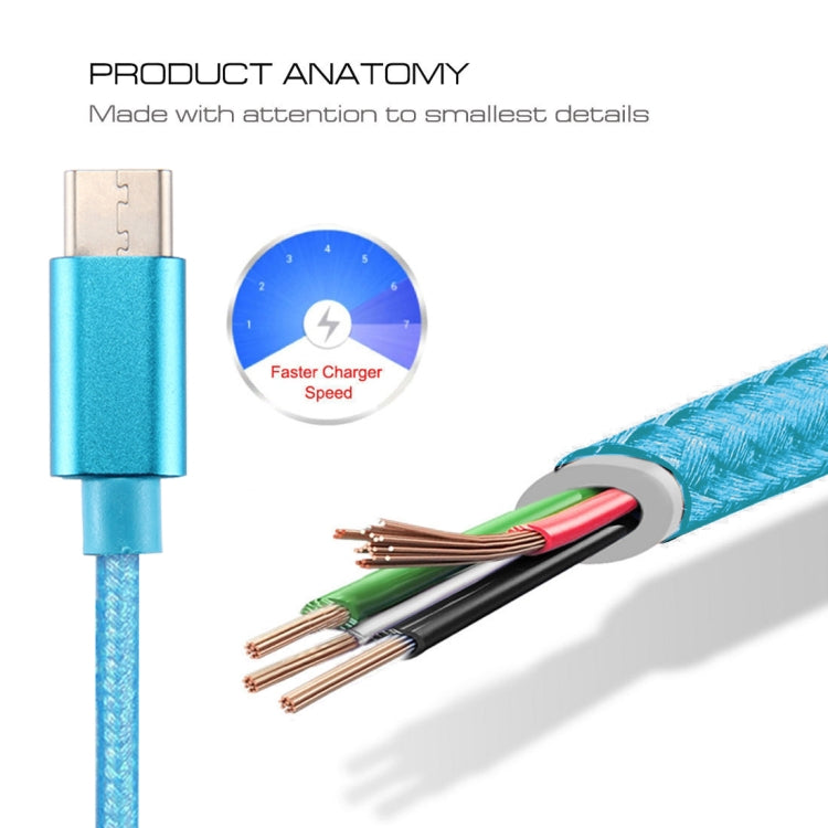 Knit Texture USB to USB-C / Type-C Data Sync Charging Cable, Cable Length: 3m, 3A Total Output, 2A Transfer Data