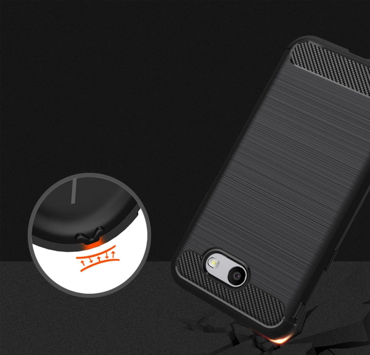 For Galaxy J3 (2017) / J3 Prime / Emerge (US Version) Brushed Texture Carbon Fiber Shockproof TPU Rugged Armor Protective Case