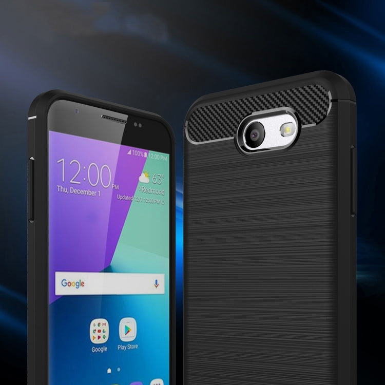 For Galaxy J3 (2017) / J3 Prime / Emerge (US Version) Brushed Texture Carbon Fiber Shockproof TPU Rugged Armor Protective Case