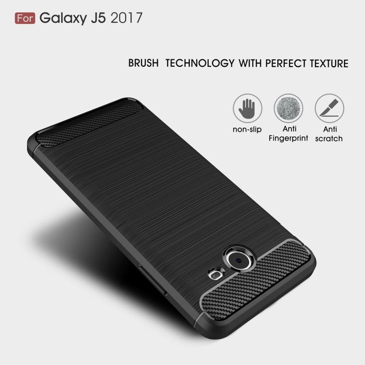 For Galaxy J5 (2017) / J520 (US Version) Brushed Texture Carbon Fiber Shockproof TPU Rugged Armor Protective Case