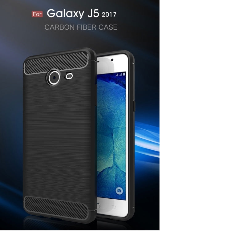 For Galaxy J5 (2017) / J520 (US Version) Brushed Texture Carbon Fiber Shockproof TPU Rugged Armor Protective Case