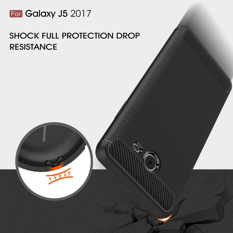 For Galaxy J5 (2017) / J520 (US Version) Brushed Texture Carbon Fiber Shockproof TPU Rugged Armor Protective Case