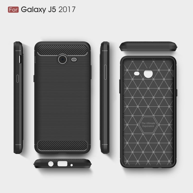 For Galaxy J5 (2017) / J520 (US Version) Brushed Texture Carbon Fiber Shockproof TPU Rugged Armor Protective Case