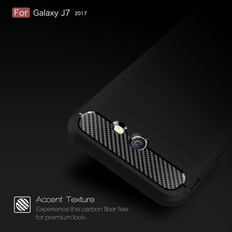 For Galaxy J7 (2017) / J720 (US Version) Brushed Texture Carbon Fiber Shockproof TPU Rugged Armor Protective Case