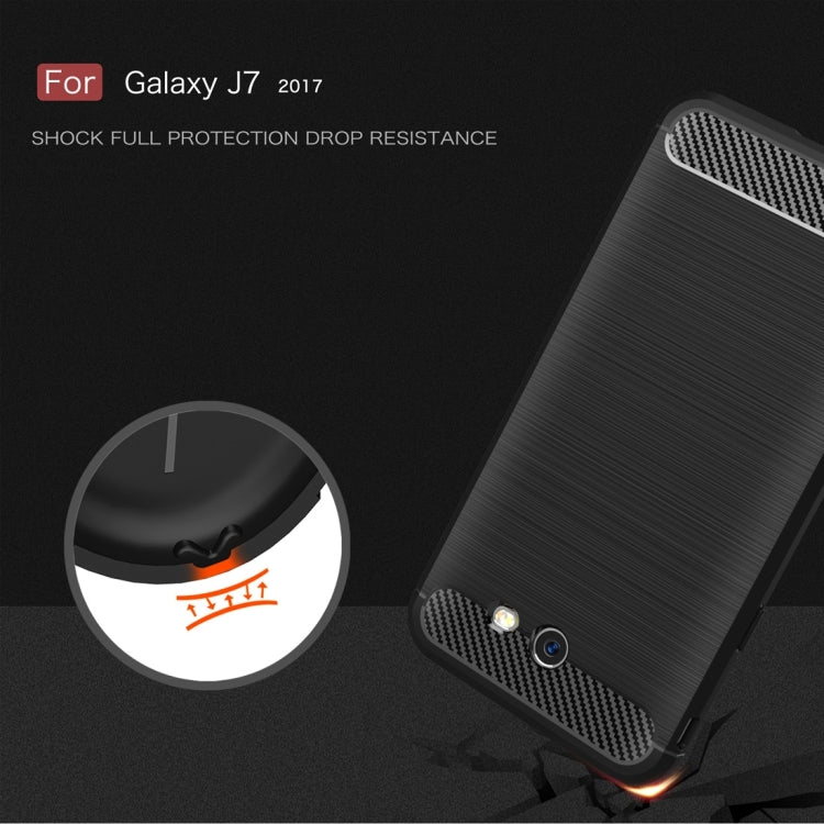 For Galaxy J7 (2017) / J720 (US Version) Brushed Texture Carbon Fiber Shockproof TPU Rugged Armor Protective Case