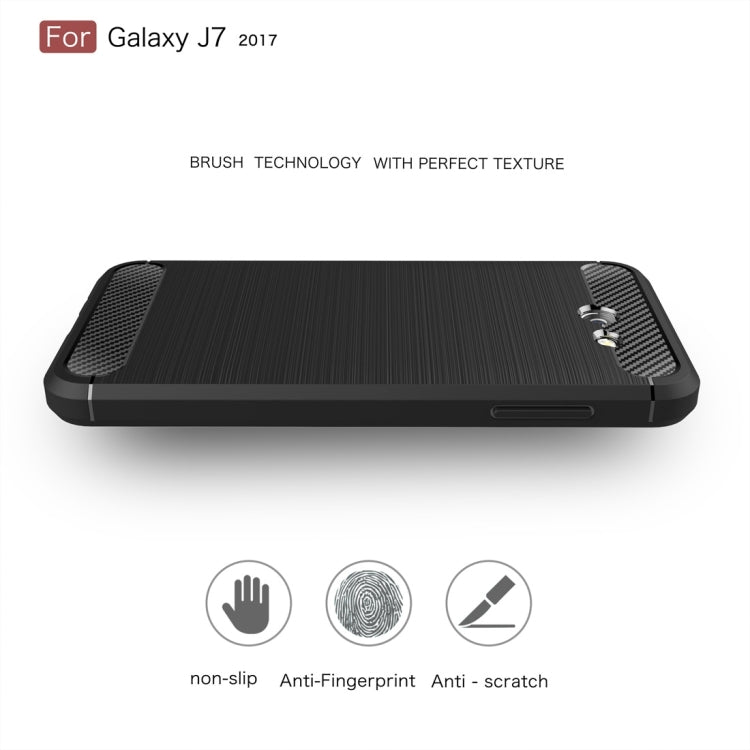 For Galaxy J7 (2017) / J720 (US Version) Brushed Texture Carbon Fiber Shockproof TPU Rugged Armor Protective Case