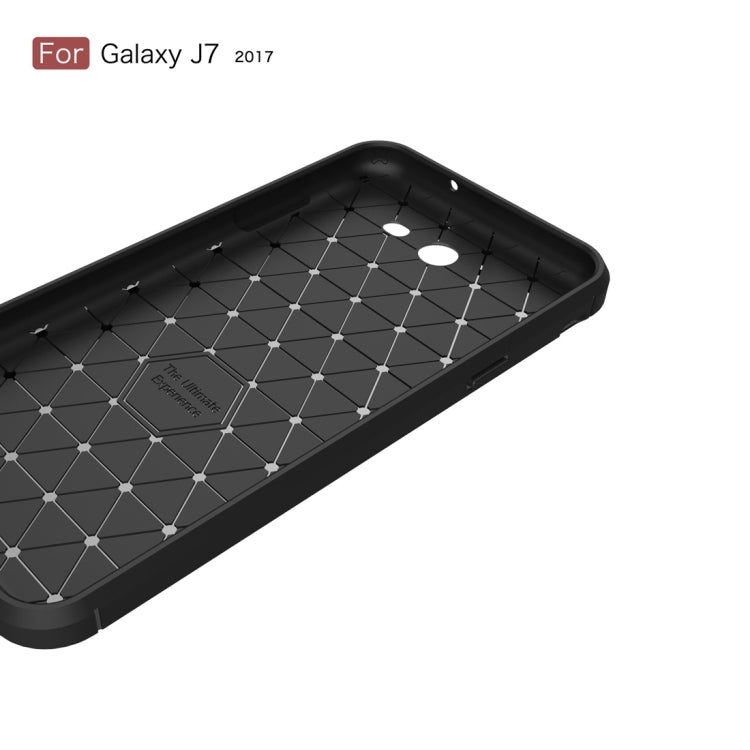 For Galaxy J7 (2017) / J720 (US Version) Brushed Texture Carbon Fiber Shockproof TPU Rugged Armor Protective Case
