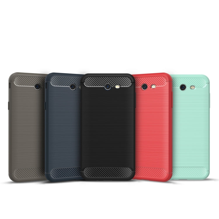 For Galaxy J7 (2017) / J720 (US Version) Brushed Texture Carbon Fiber Shockproof TPU Rugged Armor Protective Case