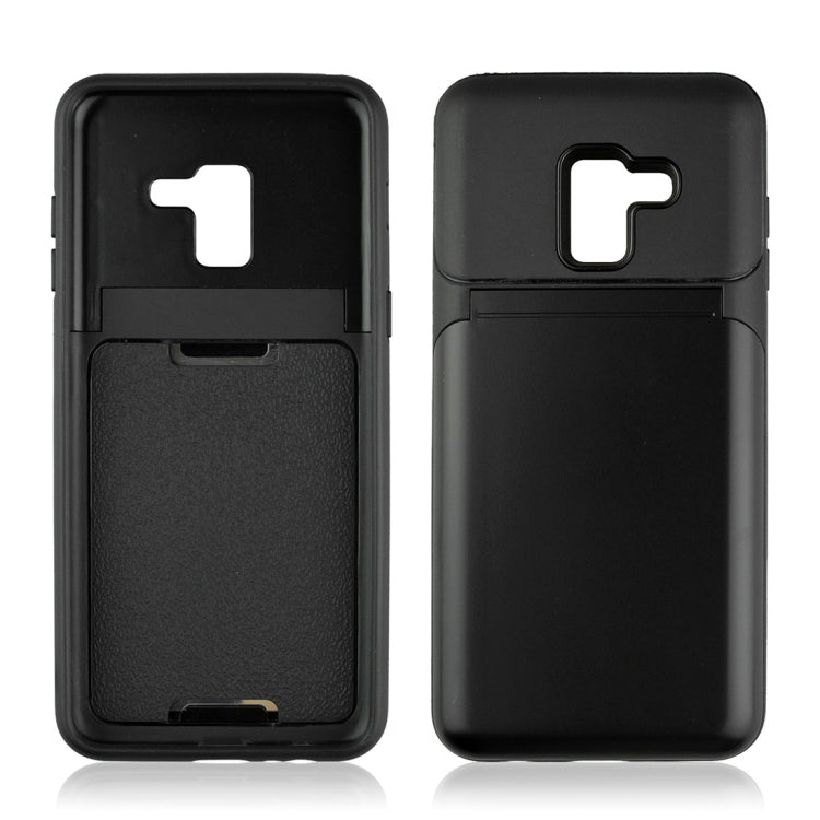 for Galaxy A8+ (2018) TPU + PC 3 in 1 Protective Case Cover with Holder & Card Slot & Mirror