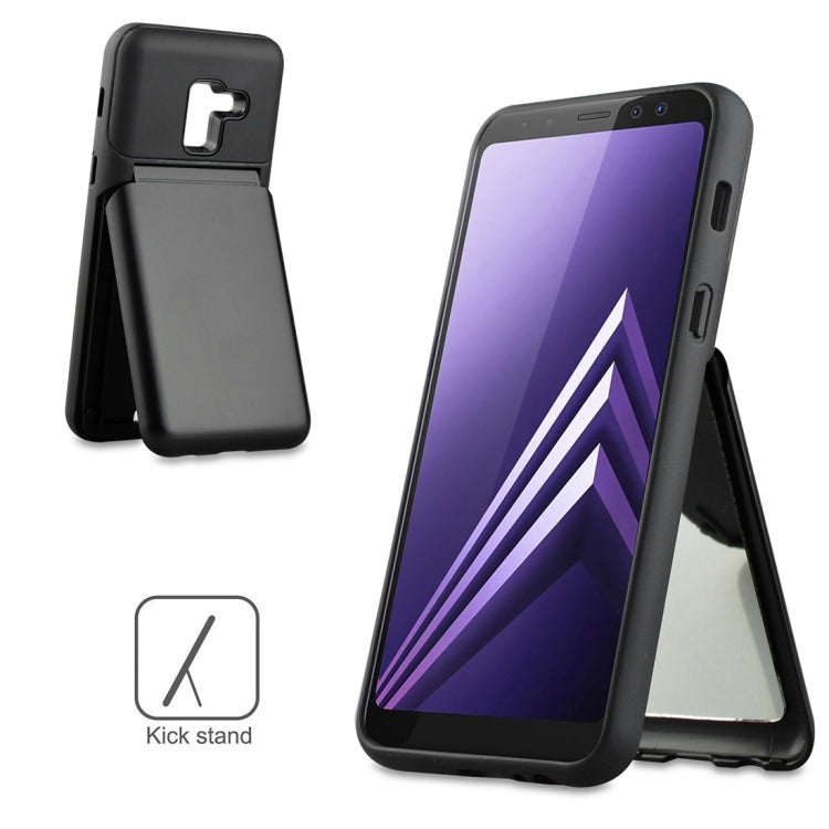 for Galaxy A8+ (2018) TPU + PC 3 in 1 Protective Case Cover with Holder & Card Slot & Mirror