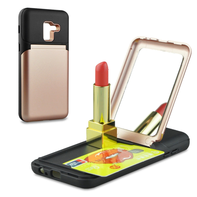 for Galaxy A8+ (2018) TPU + PC 3 in 1 Protective Case Cover with Holder & Card Slot & Mirror