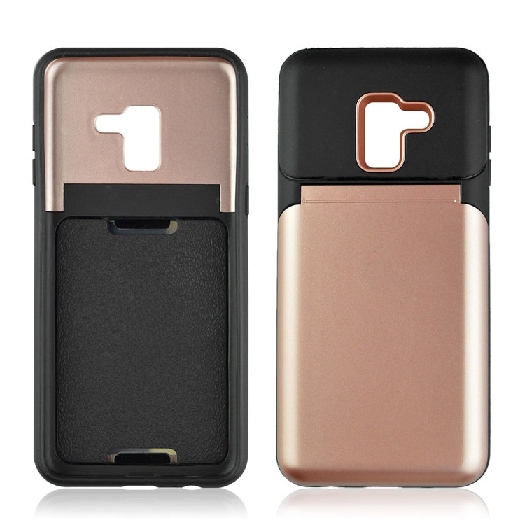 for Galaxy A8+ (2018) TPU + PC 3 in 1 Protective Case Cover with Holder & Card Slot & Mirror
