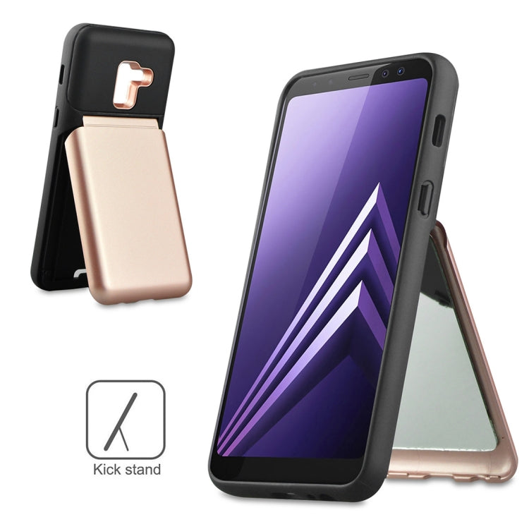 for Galaxy A8+ (2018) TPU + PC 3 in 1 Protective Case Cover with Holder & Card Slot & Mirror