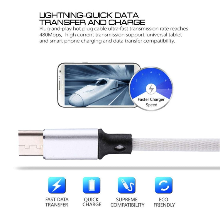 1m 2A Output USB to USB-C / Type-C Nylon Weave Style Data Sync Charging Cable