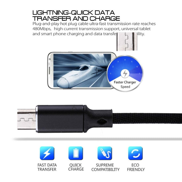 1m 2A Output USB to Micro USB Nylon Weave Style Data Sync Charging Cable, For