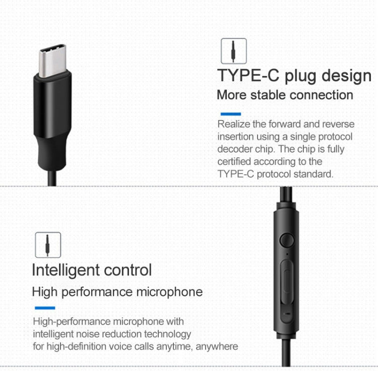 E3T 1.2m Wired In Ear USB-C / Type-C Interface HiFi Earphones with Digital Chip(Black)