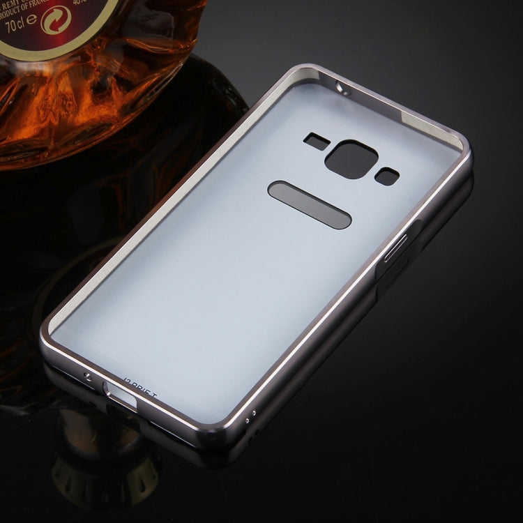 For Galaxy J2 Prime Mirror Push Pull Back Shell Cover + Electroplating Bumper Frame Protective Combination Case