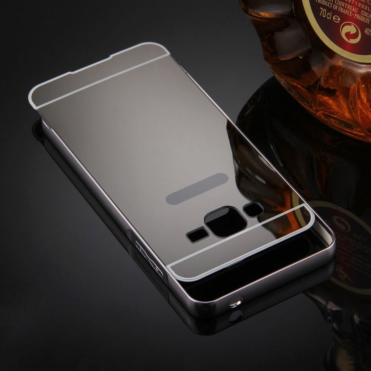 For Galaxy J2 Prime Mirror Push Pull Back Shell Cover + Electroplating Bumper Frame Protective Combination Case