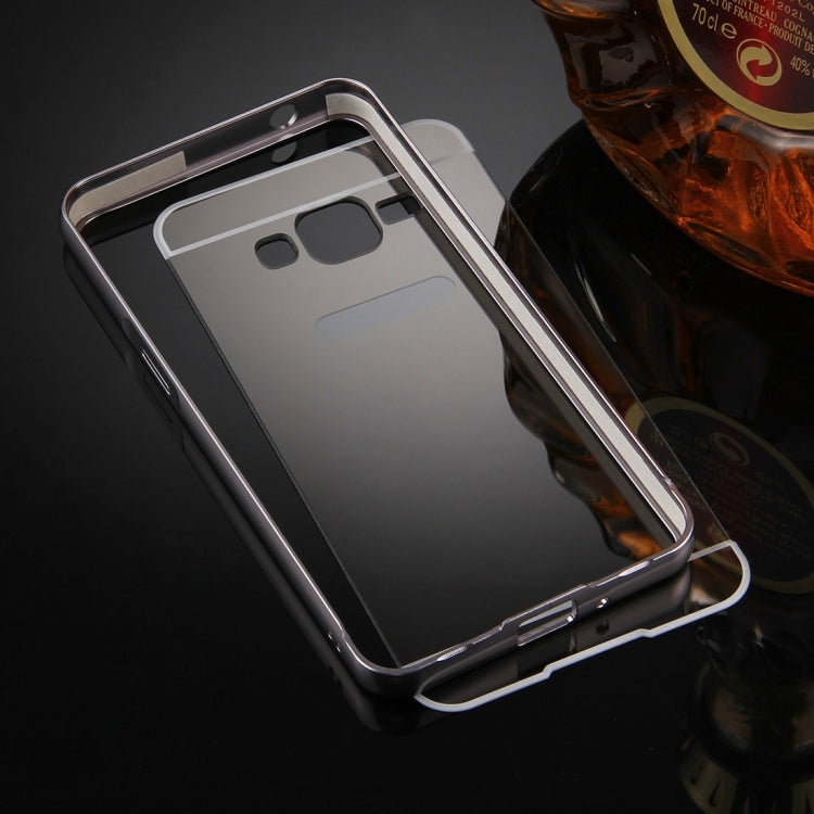For Galaxy J2 Prime Mirror Push Pull Back Shell Cover + Electroplating Bumper Frame Protective Combination Case