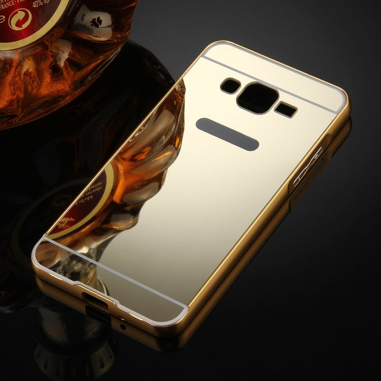 For Galaxy J2 Prime Mirror Push Pull Back Shell Cover + Electroplating Bumper Frame Protective Combination Case