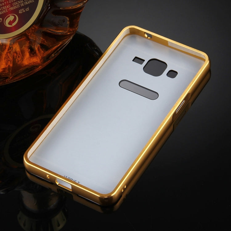 For Galaxy J2 Prime Mirror Push Pull Back Shell Cover + Electroplating Bumper Frame Protective Combination Case
