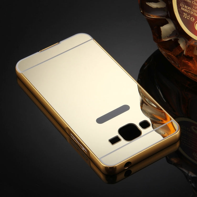 For Galaxy J2 Prime Mirror Push Pull Back Shell Cover + Electroplating Bumper Frame Protective Combination Case