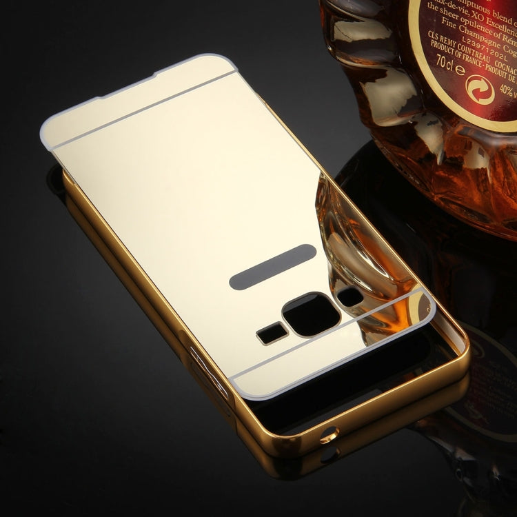 For Galaxy J2 Prime Mirror Push Pull Back Shell Cover + Electroplating Bumper Frame Protective Combination Case