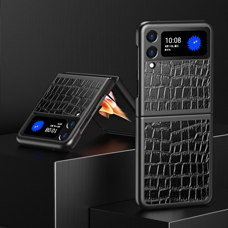 For Samsung Galaxy Z Flip Crocodile Texture Leather Folding Protective Case