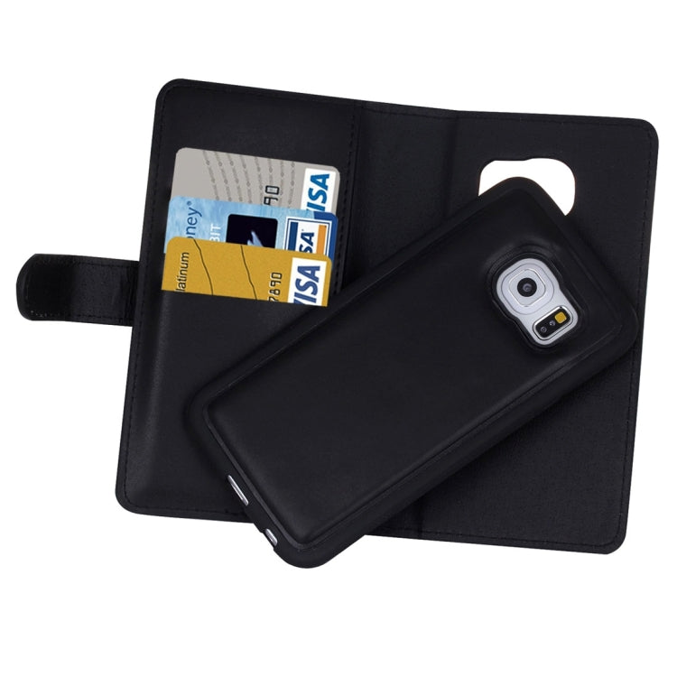 For Galaxy S6 Edge Plain Weave Texture Zipper Horizontal Flip Leather Case with Detachable Back Protective Case & Card Slots & Wallet