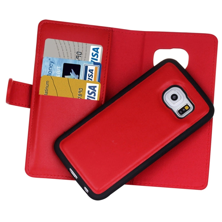 For Galaxy S6 Edge Plain Weave Texture Zipper Horizontal Flip Leather Case with Detachable Back Protective Case & Card Slots & Wallet