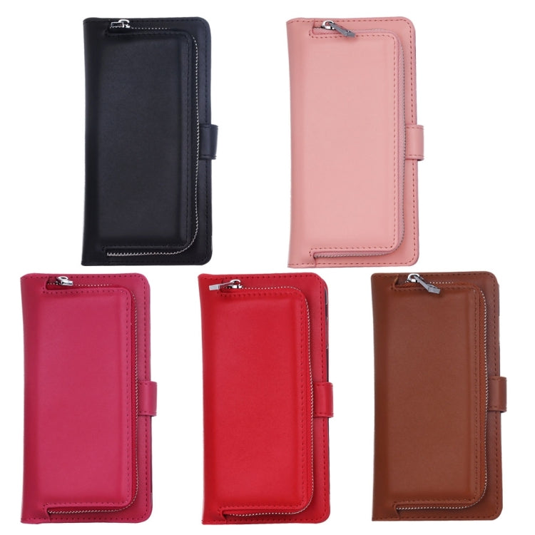 For Galaxy S6 Edge Plain Weave Texture Zipper Horizontal Flip Leather Case with Detachable Back Protective Case & Card Slots & Wallet