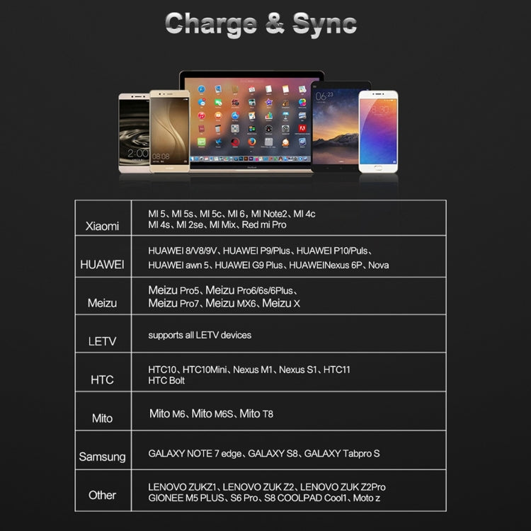 ROCK 1m Hi-Tensile 3A USB to USB-C / Type-C Data Sync Charging Round Cable, For Galaxy S8 & S8 + / LG G6 / Huawei P10 & P10 Plus / Xiaomi Mi 6 & Max 2 and other Smartphones