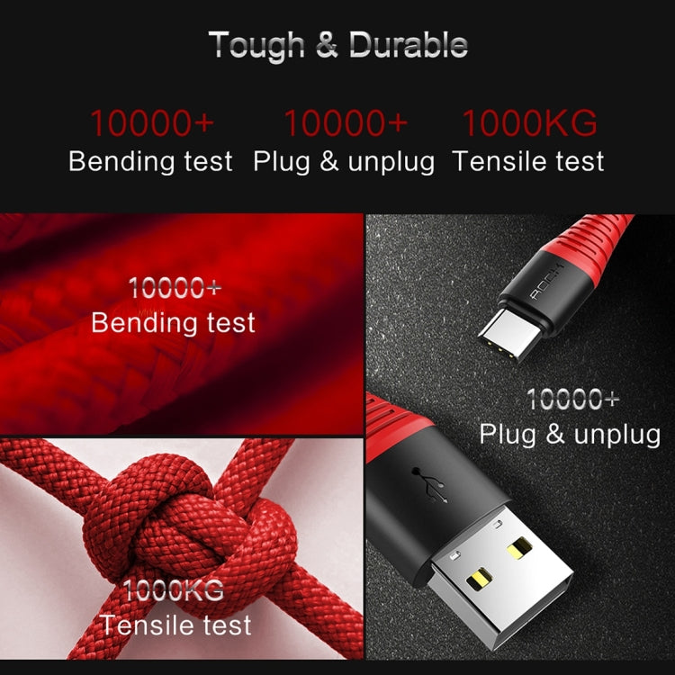 ROCK 1m Hi-Tensile 3A USB to USB-C / Type-C Data Sync Charging Round Cable, For Galaxy S8 & S8 + / LG G6 / Huawei P10 & P10 Plus / Xiaomi Mi 6 & Max 2 and other Smartphones