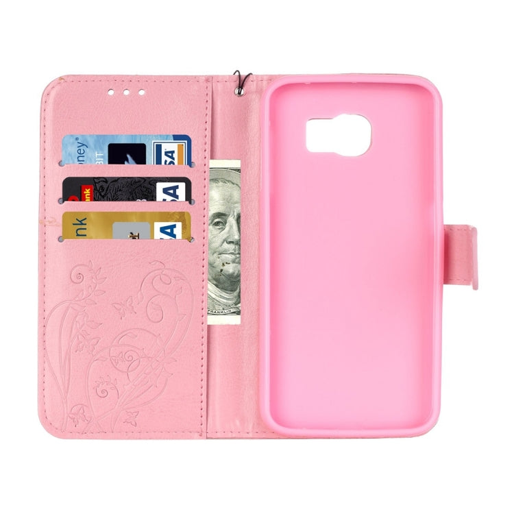 For Galaxy S6 / G920 Heart Diamond Encrusted Flowers Embossing Horizontal Flip Leather Case with Holder & Card Slots & Wallet & Lanyard