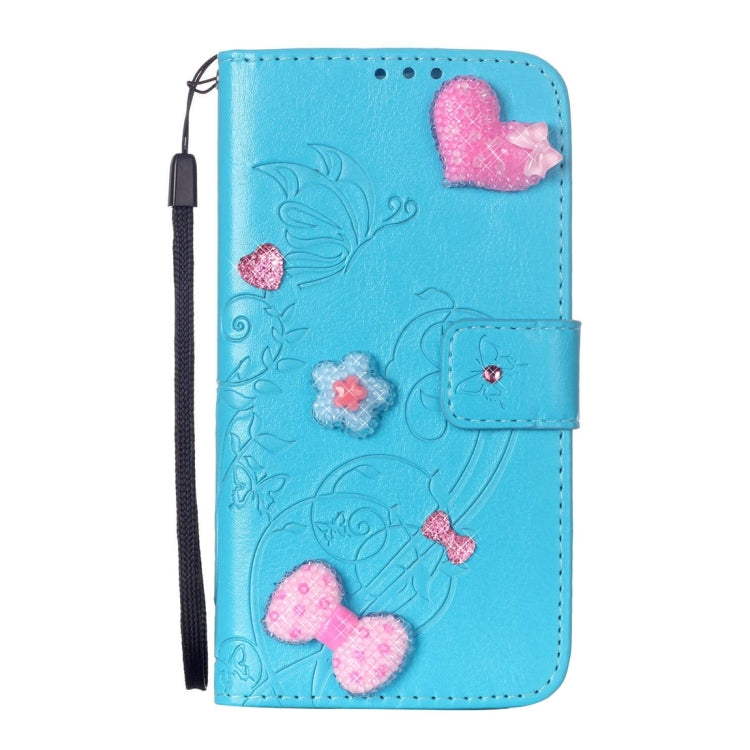 For Galaxy S6 / G920 Heart Diamond Encrusted Flowers Embossing Horizontal Flip Leather Case with Holder & Card Slots & Wallet & Lanyard