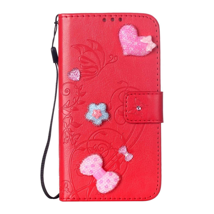 For Galaxy S6 / G920 Heart Diamond Encrusted Flowers Embossing Horizontal Flip Leather Case with Holder & Card Slots & Wallet & Lanyard