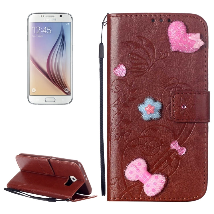 For Galaxy S6 / G920 Heart Diamond Encrusted Flowers Embossing Horizontal Flip Leather Case with Holder & Card Slots & Wallet & Lanyard