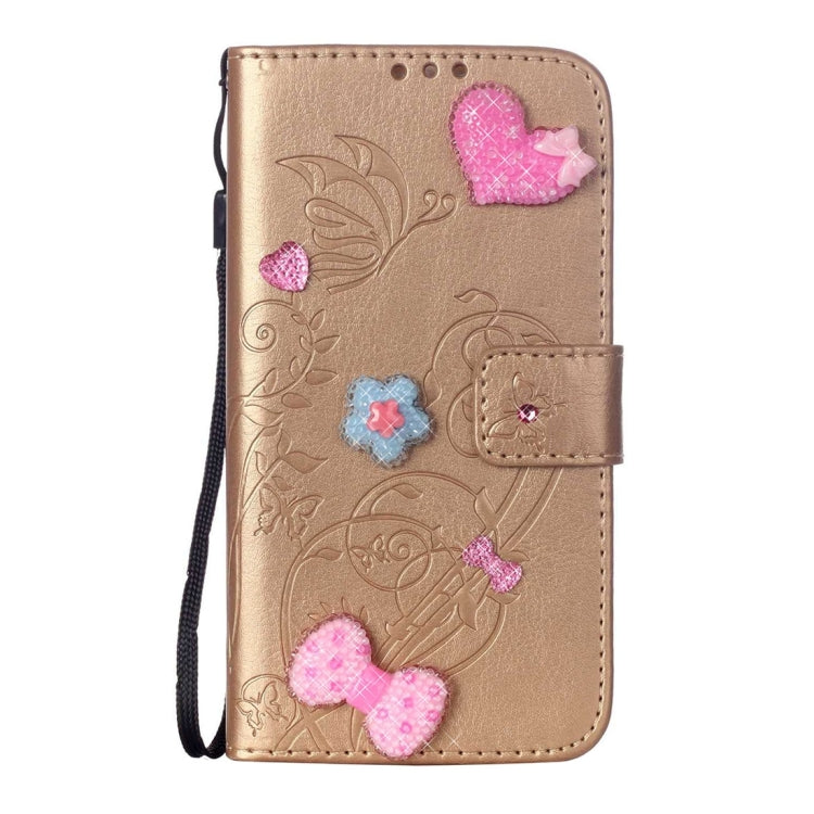 For Galaxy S6 Edge / G925 Heart Diamond Encrusted Flowers Embossing Horizontal Flip Leather Case with Holder & Card Slots & Wallet & Lanyard