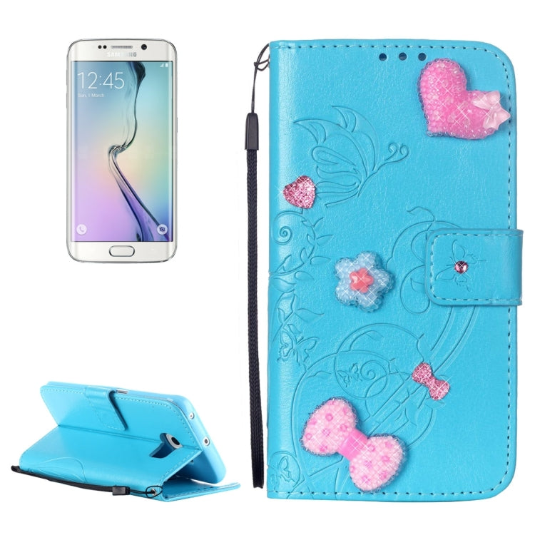 For Galaxy S6 Edge / G925 Heart Diamond Encrusted Flowers Embossing Horizontal Flip Leather Case with Holder & Card Slots & Wallet & Lanyard